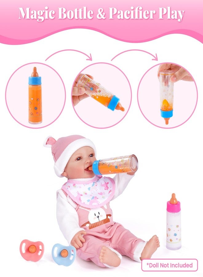 BABESIDE مجموعة إكسسوارات دمى الأطفال من بيبي سايد، تتضمن 10 قطع من أدوات إطعام الدمى المخفية لعربة الأطفال، ومجموعة لعب تمثيلية للعناية بالطفل مع زجاجات سحرية، ولهّايات، ومريلة، وحفاضات، وحقيبة حمل للدمى التي يتراوح طولها بين 12 و15 بوصة. - Image 3